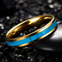 Nouvelle bague en acier tungstène de luxe 4 mm, incrustée de turquoise, pour femmes et hommes, avec logo laser.