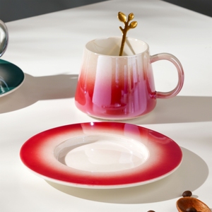 Wholesale Gradient Color Milk <b>Mug</b> Cappuccino <b>Mug</b> <b>Coffee</b> Cup and Saucer <b>Set</b> Vintage Tea Cups Luxury Tea Cup <b>Set</b> - Product Image 6