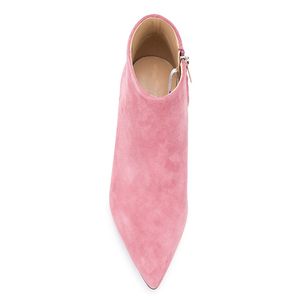 Shoes Factory Pointed Toe Shape Side Zipper on Stiletto Kitten Heel Soft Suede Leather Upper Womens Ankle <b>Boots</b> - Product Image 4