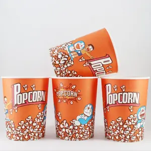 Logotipo personalizado Impreso Embalaje Pop Cups para Pop Corn Contenedor de papel Palomitas de maíz Cubo Paquete con tapa