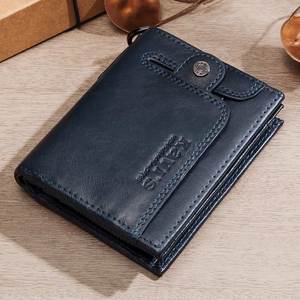 KAVIS-cartera pequeña de cuero genuino para hombre, monedero pequeño, cartera corta de negocios, Color sólido - Product Image 1