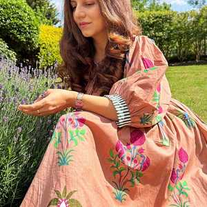 Robe longue bohème en coton pur imprimé à la main indien, colorée, confortable, tenue de maman pour l'été - Product Image 5