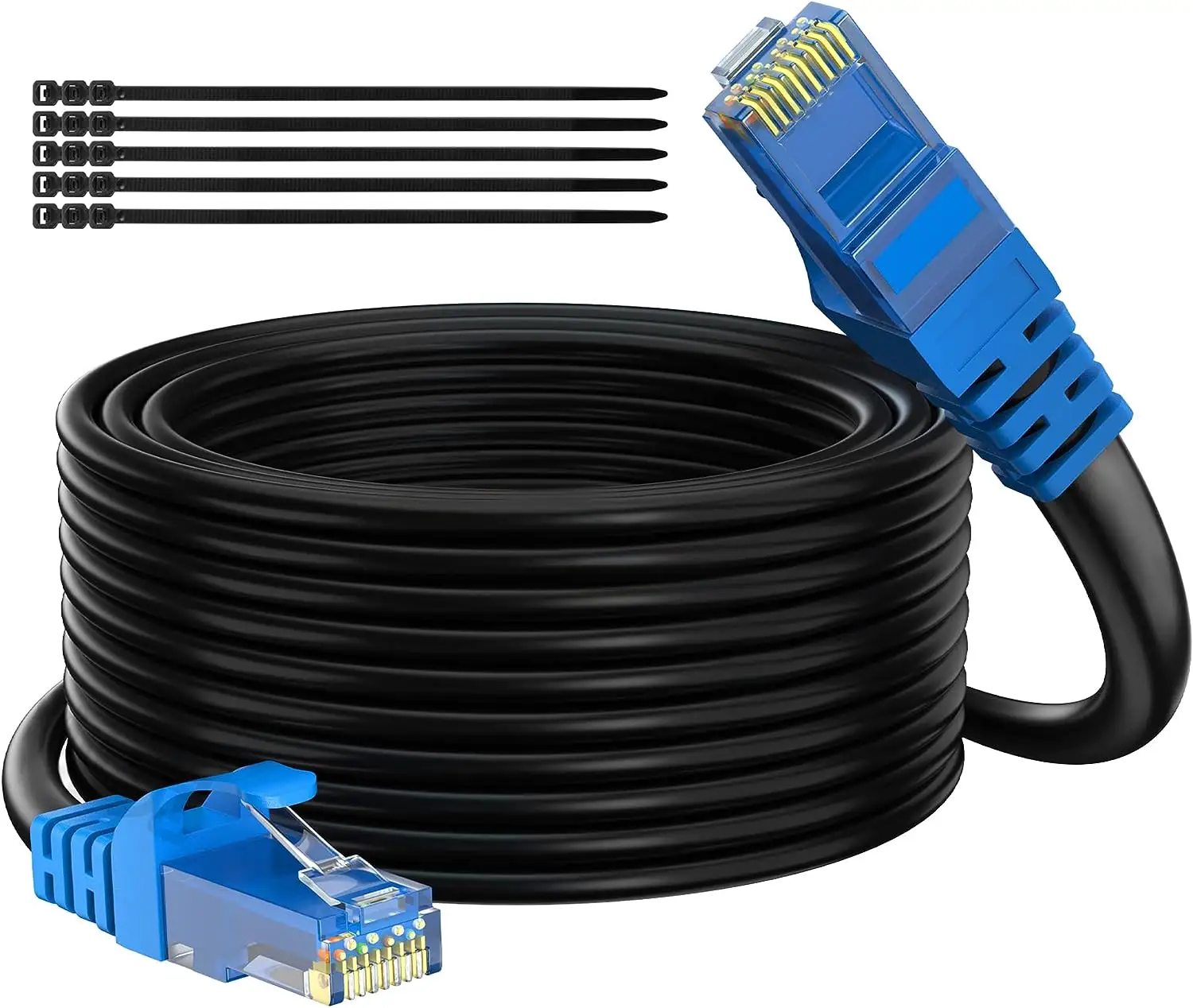 สายเคเบิลอีเทอร์เน็ตสำหรับงานกลางแจ้ง CAT 6 Gbps สายเคเบิลอินเทอร์เน็ตหนักรองรับสายเคเบิลเครือข่าย Cat6 POE สายแพทช์ RJ45 UV กันน้ำ