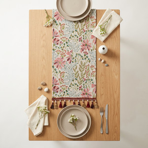 Chemin de table élégant de style campagnard français, bohème, tissé à motifs floraux, en polyester/coton, de Summer Anne's Wholesale, ne pas blanchir - Product Image 4