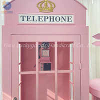 Cabine téléphonique en métal de conception personnalisée en usine LFB1646-5 rose avec décor de mariage de fleurs cabine téléphonique accessoire