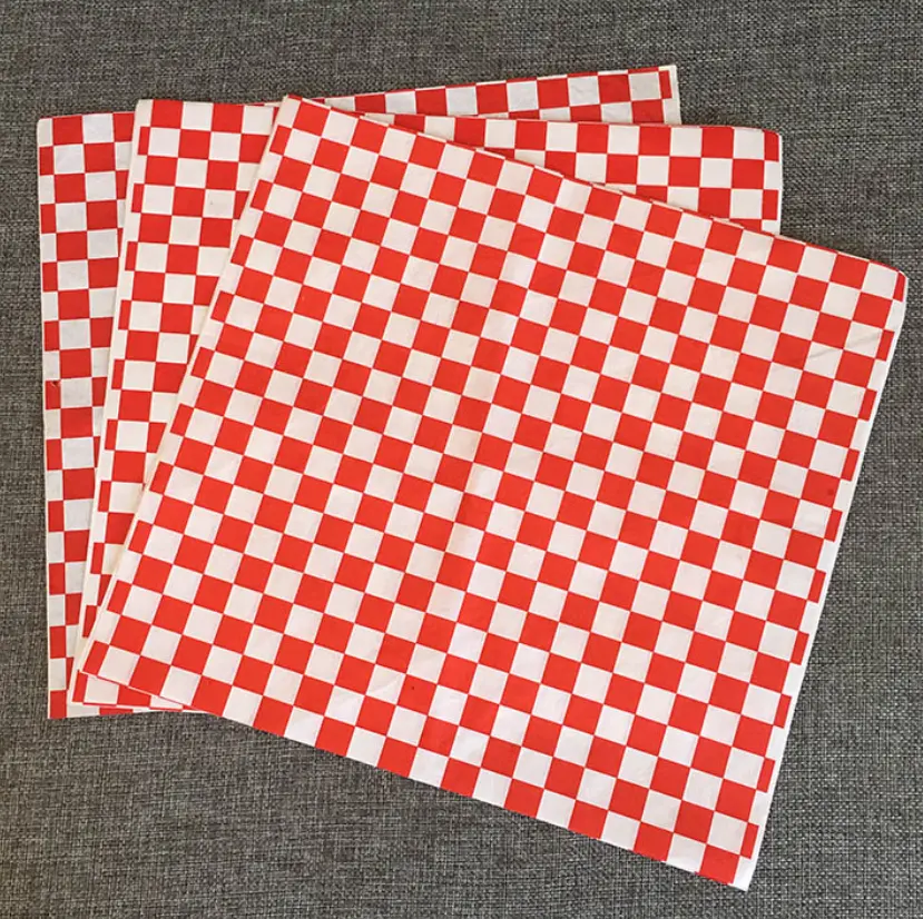 Red White Black Plaid Paper Durable Food Safe Kraft Burger Wrapping Paper 12" x 12" Checkered Paper