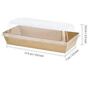 Одноразовые упаковочные коробки из крафт-бумаги для пищевых продуктов с прозрачной крышкой, поднос для сэндвичей хлеба на вынос