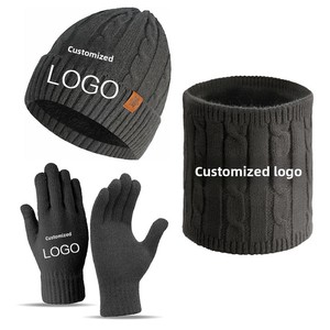 Set Tre Pezzi Invernale da <span class=keywords><strong>Donna</strong></span>: Cappello, <span class=keywords><strong>Sciarpa</strong></span> <span class=keywords><strong>e</strong></span> <span class=keywords><strong>Guanti</strong></span>, Unisex, Versatile, con Bordo Arricciato, Berretto Lavorato a Maglia Spesso <span class=keywords><strong>e</strong></span> Caldo - Product Image 1
