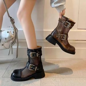 Nuovo Stile di Stivaletti Britannici con Cinturino in Rete e Fibbia, Retrò e Versatili, Estivi con Punta Aperta, Suola Spessa, Allacciatura a Lacci - Product Image 5