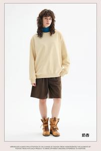 Unisex Crew Neck Pullover Sweatshirt Solid Color Oversized Fit Casual Autumn Wear Knitted Cotton Regular Sleeve - Product Image 3