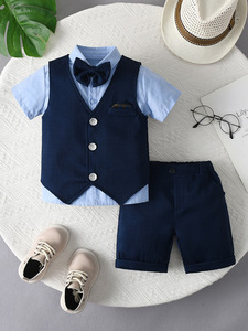 Ensemble trois pièces JYS Factory : haut à manches courtes, <span class=keywords><strong>short</strong></span> et gilet – Costume d'été élégant pour bébés garçons - Product Image 3