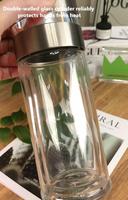 Bouteille d'Eau Isotherme à Double Paroi en Verre avec Infuseur et Séparateur, Théière et Gourde Sous Vide LFGB
