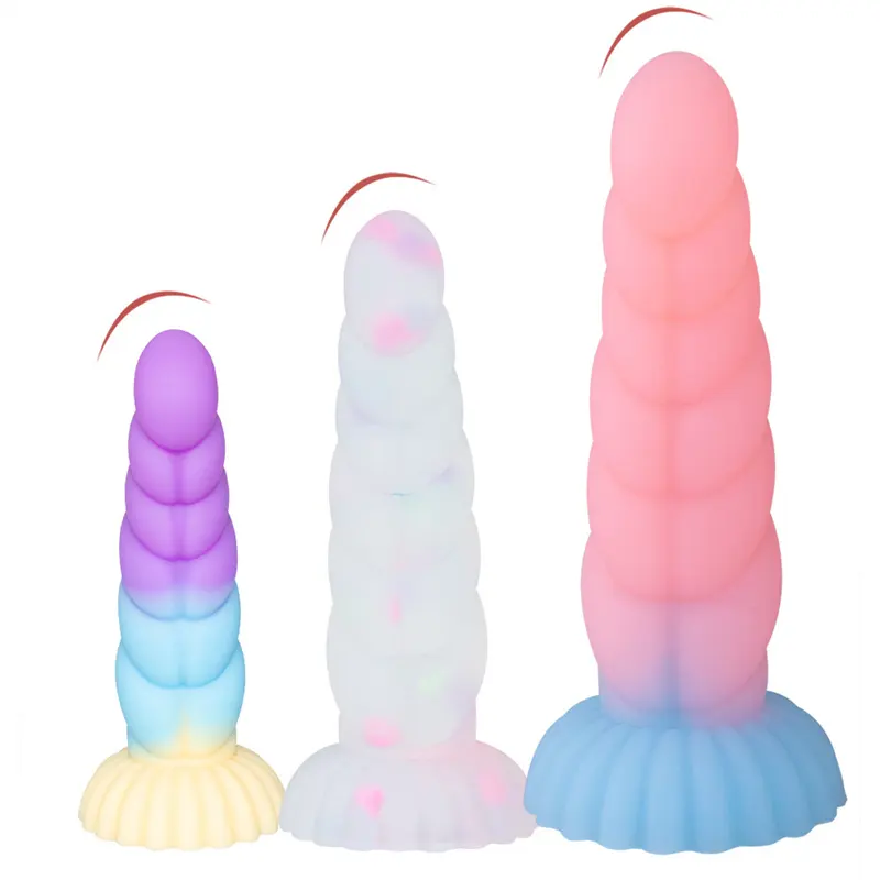 3 dimensioni 3 colore morbido silicone gelatina fluorescente pene luminoso a spirale anale plug sm cortile dildos para hombr adulto giocattolo del sesso