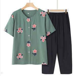 Cárdigan <span class=keywords><strong>de</strong></span> <span class=keywords><strong>verano</strong></span> <span class=keywords><strong>de</strong></span> manga corta para mamá, tops para mujer, traje suelto <span class=keywords><strong>de</strong></span> mediana edad y ancianos, camisa, ropa suave para <span class=keywords><strong>abuela</strong></span>, conjunto <span class=keywords><strong>de</strong></span> dos piezas - Product Image 2