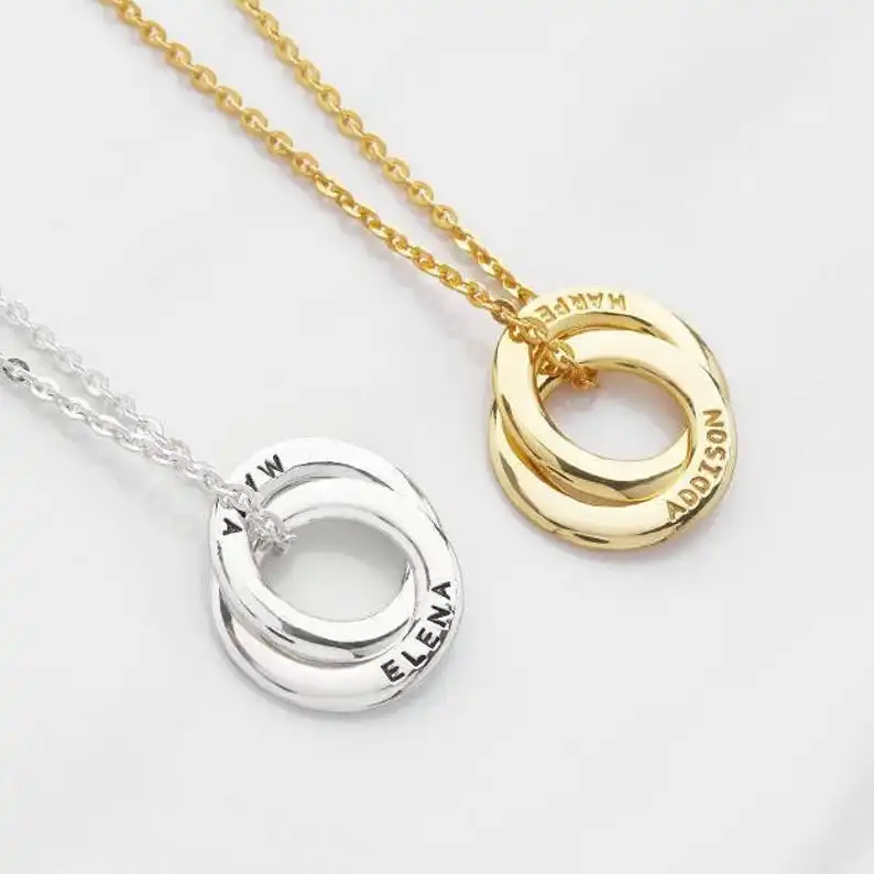 Gold Necklace For Women Stainless Steel Personalised Two Circle Pendant Necklace Custom Engraved Name Necklace For Birthday Gift