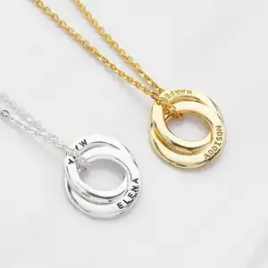 Gold Halskette für Frauen Edelstahl personal isierte zwei Kreis Anhänger Halskette benutzer definierte gravierte Name Halskette für Geburtstags geschenk