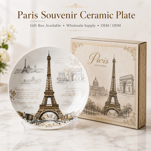 Platos y Vajillas de Cerámica con Diseño de la Torre Eiffel, Recuerdos de París, Francia, Platos de Porcelana Personalizados, OEM, ODM, Venta al Por Mayor - Product Image 1