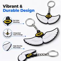 Porte-clés personnalisé en PVC souple 2D avec ailes d'ange en caoutchouc plat, cadeau religieux et spirituel