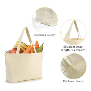 Custom Logo Foldable 12oz Eco Friendly Reinforced Handle Cotton <b>Canvas</b> Shopping Tote Bag for Grocery Supermarket <b>Beach</b> - Product Image 3
