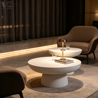 Table basse ronde en fibre de verre texturée de haute qualité, table d'appoint sur piétement, style moderne minimaliste, aspect pierre blanche, table à thé pour la maison