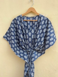 Handmade Indian Indigo Cotton Kaftan Summer One Size Maternity Lounge Wear Dresses Boho Floral Long Dress Summer Beach <b>Cover</b> Up - Product Image 2