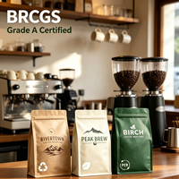 Sacs à café personnalisés en papier kraft de qualité alimentaire, scellés sur 8 côtés, résistants à l'humidité, recyclables, à fond plat avec fermeture éclair, 250g 500g