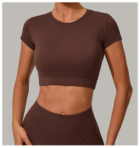 T-shirt court de yoga ajusté 78 % polyamide 22 % élasthanne pour l'extérieur, décontracté, course à pied, entraînement, fitness, athlétique - Product Image 5