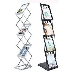 Support d'affichage pliable A4 en alliage d'aluminium, fer argenté noir sur mesure, présentoir pour magazines et affiches, étagère pour livres - Product Image 1