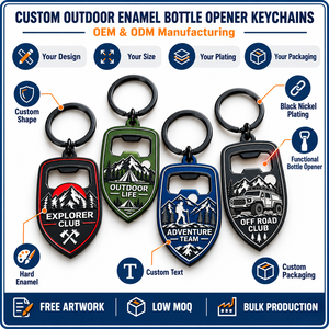 Porte-clés décapsuleur en métal pour extérieur, logo personnalisé, cadeau d'entreprise, nickel noir, fabrication OEM ODM - Product Image 4