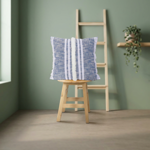 Funda de Cojín Cuadrada Moderna con Borde de Flecos de Algodón TNT Natural, Tejida a Mano con Rayas Azules Bordadas, Decoración para el Hogar y Sofá - Product Image 4