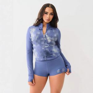 ชุดกีฬา G00014S 2ชิ้นมีซิปแขนยาวและกางเกงขาสั้นสำหรับผู้หญิงใส่ในฤดูร้อน2025 - Product Image 5