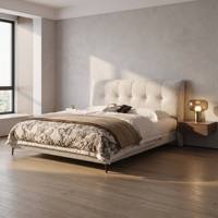 Cadre de lit rembourré Japandi avec tête de lit à cannelures pour mobilier de chambre King Size