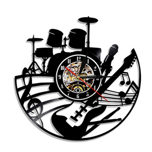 Horloge murale vintage rétro musicien décorative Microphone en vinyle et <span class=keywords><strong>notes</strong></span> <span class=keywords><strong>de</strong></span> <span class=keywords><strong>musique</strong></span> Montre fonctionnelle et élégante Horloge murale Décor - Product Image 1
