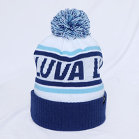 Invierno deporte al aire libre esquí nieve Jacquard letra logo acrílico personalizado tejido acanalado puño Bobble Pom Beanie sombreros