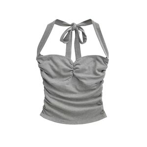 Hauts décontractés pour femmes, coupe ajustée, respirants, col cœur, dos nu, style vintage - Product Image 4
