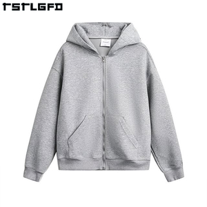 定制双拉链全拉链连帽衫350 400 450 Gsm散装平纹100% 棉重量级全拉链连帽衫男 - Product Image 6