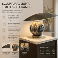 Lampe de table en marbre veiné naturel de luxe, abat-jour en métal incurvé LED, lampe de bureau décorative pour la décoration intérieure des espaces commerciaux