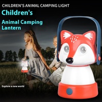 Lampe de camping LED portable en plastique pour enfants, motif petit raton laveur et renard, à suspendre pour tente et jeunes enfants