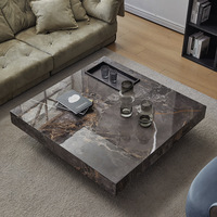 Table basse carrée en dalle de pierre minimaliste italienne VBD avec structure en acier inoxydable, modèle carré, meubles de salon