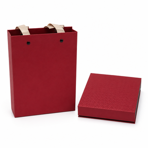Luxury Red Textured Paper Magnetic Gift <b>Boxes</b> - Rigid Flip Lid <b>Boxes</b> with Matching Paper Bags for Business Customize Own Logo - Product Image 1