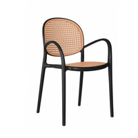 Chaise de salle à manger empilable en rotin plastique de style nordique avec dossier pour hôtel commercial et restaurant, usage intérieur