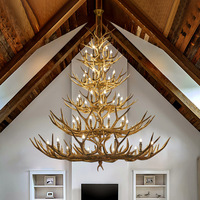 Lustre en bois de cerf style rétro américain, grande lampe suspendue de style industriel pour restaurants, restaurants de fondue, bars à thème nordique