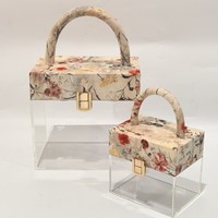 Sac cadeau artisanal en acrylique transparent avec poignée en daim pour parfum, crème pour les yeux et crème pour le visage, emballage en vinyle