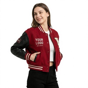 Custom <b>Women</b> Cropped Varsity <b>Jacket</b> Wool Chenille Patches Letterman <b>Bomber</b> <b>Jacket</b> PU Leather Sleeves College Baseball <b>Jacket</b> - Product Image 3