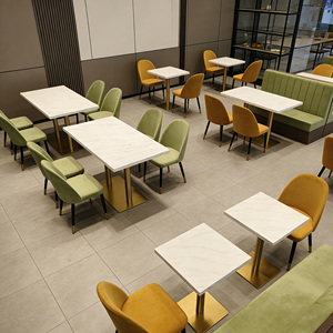 Set Moderno di Tavolo e Sedie per Ristorante con Piano in Marmo, Arredamento Commerciale in Velluto per Caffè, Bistrot e Coffee Shop - Product Image 6