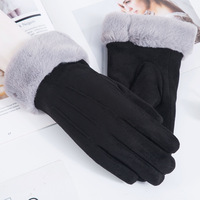 Gants d'hiver en daim épais doublés coupe-vent pour femmes
