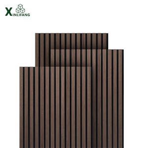 Planche acoustique en bois lamellé - 2400*600mm Chêne Noyer MDF avec <span class=keywords><strong>feutre</strong></span> polyester Finition en placage texturé noir brun pour les cinémas maison - Product Image 3
