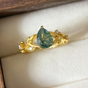 Nouvelle bague empilable tendance classique en or 18 carats plaqué or avec agate mousse pour femme - Product Image 2