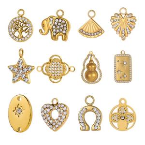 Parure Minimaliste en Acier Inoxydable Plaqué Or 18K avec Pendentifs Cœur, Étoile de David et Coquillage, Boucles d'Oreilles, Bracelets, Zircon Mignon, Tendance Unisexe, DIY - Product Image 1