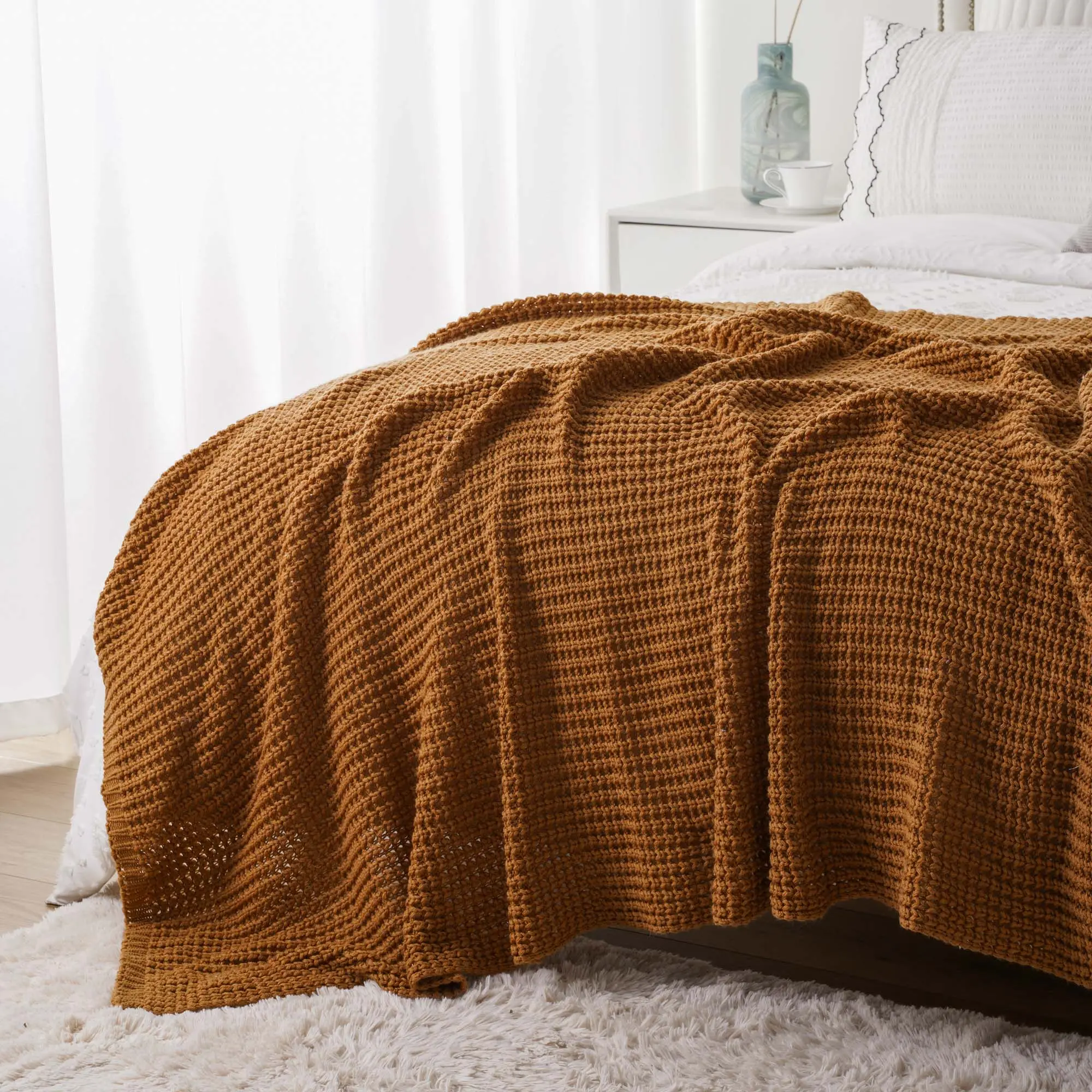Orange Cable Knit Throw Blanket for Couch Sofa Chair Bed Home Decorative 50 x 60 Inch Throw Blankets